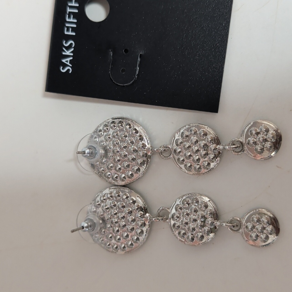 Saks Fifth Avenue Rhinestones Dangle Pierced 1.5" Earrings New - Picture 2 of 7